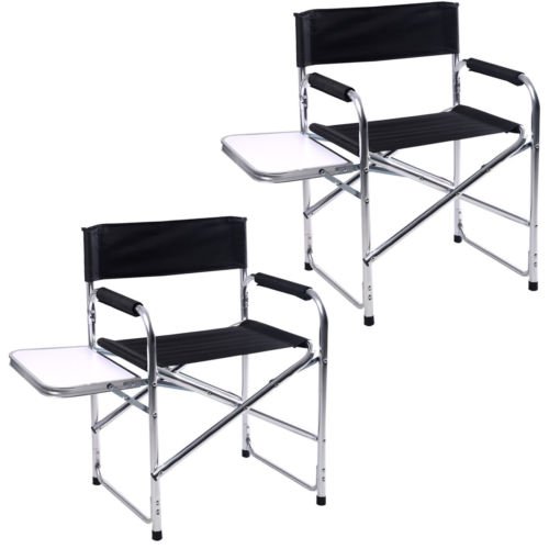 2PC Aluminum Folding Director's Chair with Side Table Camping Traveling GOPLUS