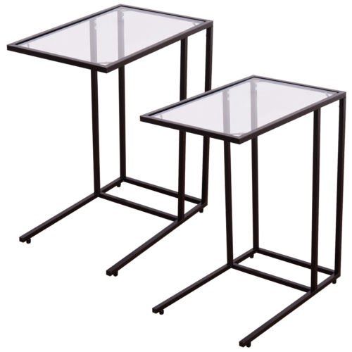 2PCS Coffee Tray Side Sofa End Table Ottoman Couch Stand TV Lap W/Glass Top