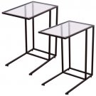 2PCS Coffee Tray Side Sofa End Table Ottoman Couch Stand TV Lap W/Glass Top