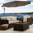 10' Ft Hanging Umbrella Patio Sun Shade Offset Outdoor Market W/ Cross Base Tan