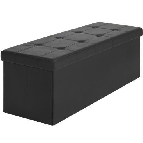 Faux Leather Folding Storage Ottoman Large Black Bench Foot Rest Stool Seat