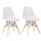 Set of 2 Mid Century Modern Style Plastic Dining Side Chair Wood Legs White 280