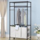 New Bronze 2-Tier Rolling Clothing Garment Rack Shelving Wire Shelf Dress G72