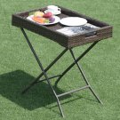 Brown Rattan Side Table Tray Table Bedside Coffee Wine Side Desk Display Stand