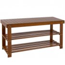 Brown Bamboo Shoe Bench 2-Tier Boot Storage Racks Shelf Organizer Chair Seat