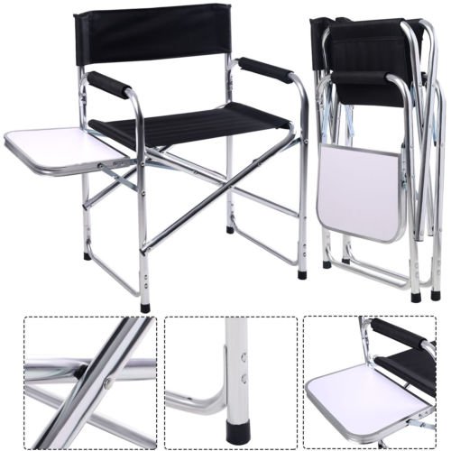Aluminum Folding Director's Chair with Side Table Camping Traveling GOPLUS