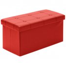 Best Choice Products Large Leather Folding Storage Ottoman Bench (Red)