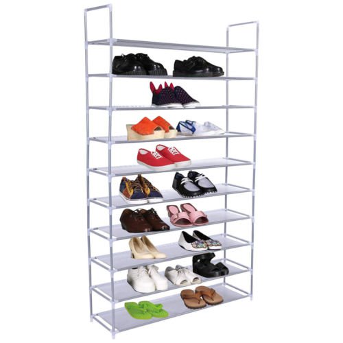 50 Pair 10 Tier Space Saving Storage Organizer Free Standing Shoe Tower Rack