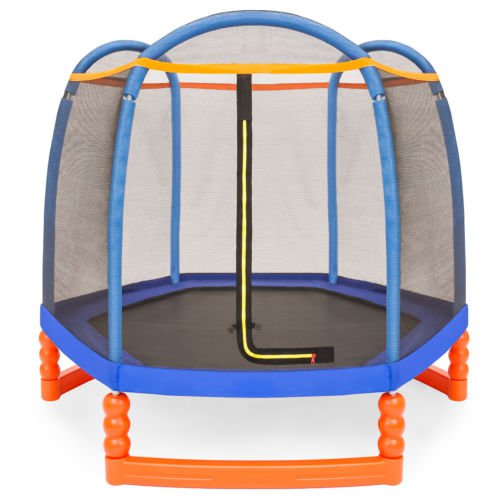 7FT Kids Outdoor Mini Trampoline w/ Enclosure Safety Net Pad
