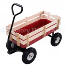 Outdoor Wagon ALL Terrain Pulling Children Kid Garden Cart w/ Wood Railing Red