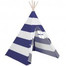 Indoor/Outdoor 6' Kid's Teepee Tent Playhouse W/ Case, White W/ Blue Stripes