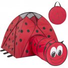 Kids Pop-Up Folding Lady Bug Play Tent W/ Tunnel, Carrying Case Indoor/Outdoor