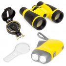 Junior Explorer Set w/ Binoculars, Flashlight, Compass, Magnifying Glass-Yellow