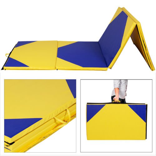 4'x10'x2"" Gymnastics Mat Thick Folding Panel Gym Fitness Exercise Yellow/Blue
