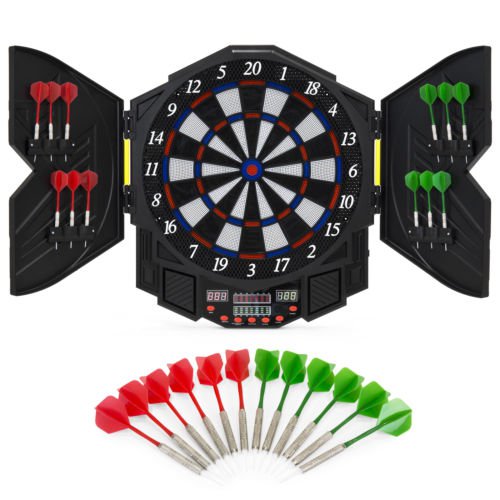 Electronic Dartboard Sport Game Set w/ Cabinet, 12 Darts, LCD Display