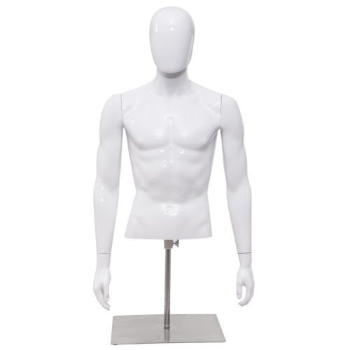 Male Mannequin Realistic Plastic Half Body Head Turn Dress Form Display w/Base