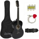 New Beginners Acoustic Guitar w/ Guitar Case, Strap, Tuner and Pick (Black)