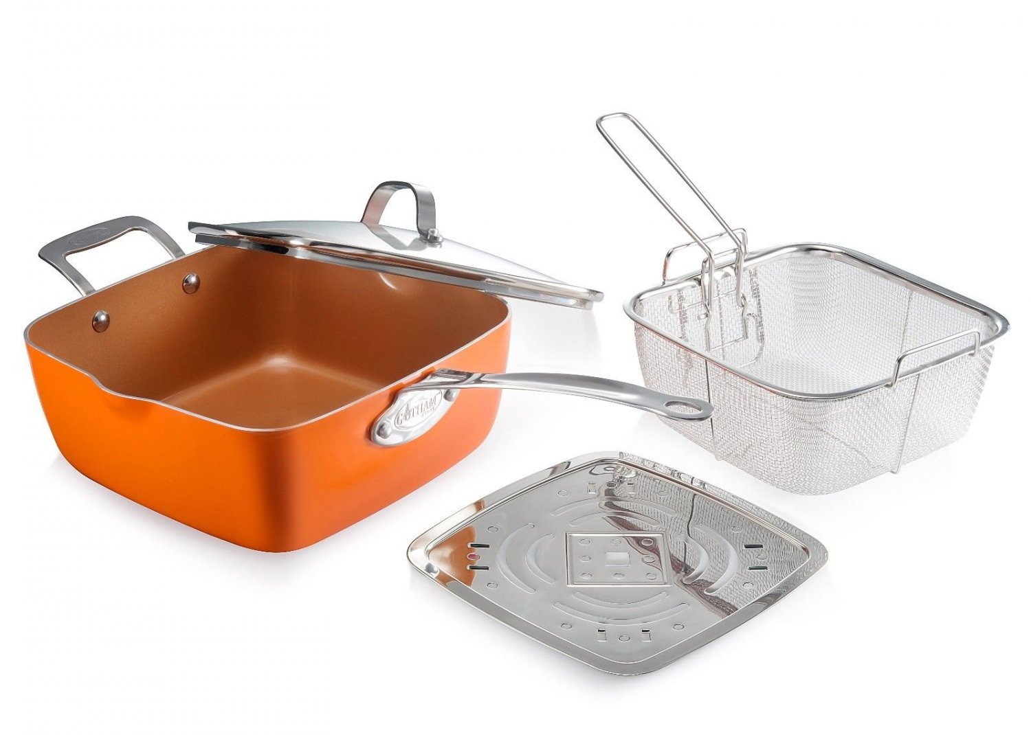 Gotham Steel Ti-Cerama Copper Deep Square 9.5 Frying Pan w Lid - Orange ...