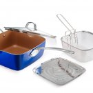 Gotham Steel Ti-Cerama Copper Deep Square 9.5 Frying Pan w Lid - Blue - NEW!