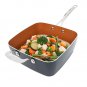 Gotham Steel Ti-Cerama Copper Deep Square 9.5 Frying Pan 4 Piece Set w Lid - NEW