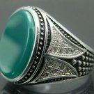 Men's .925 Silver Green Agate Ring with White Zirconia, Handcrafted in Turkey