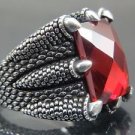 Handcrafted Turkish .925 Fine Sterling Silver Men's Dragon Claw Grasp Ruby Ring