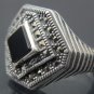 Ace of Diamonds Style Men's Onyx Silver Ring w/ Marcasite Gems Turkish Handmades