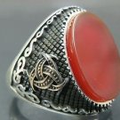 Doctor's Biohazard Style Turkish Handmade Men's .925 Fine Silver Red Agate Ring