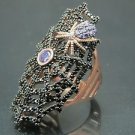 Turkish Hand-Made .925 Fine Silver Women's Amethyst Spider Cobweb Ring w/  Onyx