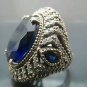 Hand Made Turkish .925 Fine Silver Women's Hurrem Style Oval Sapphire Ring