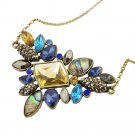 Antique Gold Plated Vintage Mixed Rhinestone Pendant Necklaces Boho Flower Style