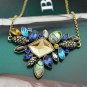 Antique Gold Plated Vintage Mixed Rhinestone Pendant Necklaces Boho Flower Style