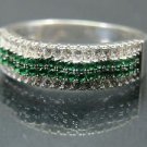 Hand-Made Turkish .925 Fine Silver Women's Wavy Emerald Ring with White Zirconia