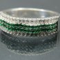 Hand-Made Turkish .925 Fine Silver Women's Wavy Emerald Ring with White Zirconia