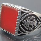 Twin Headed Phoenix Bird Handmade .925 Fine Silver Men's Red Agate Turkish Ring
