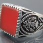 Twin Headed Phoenix Bird Handmade .925 Fine Silver Men's Red Agate Turkish Ring