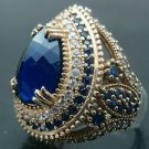 Turkish Hand-Made .925 Fine Silver Women's Tear Drop Hurrem Style Sapphire Ring