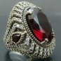 Hand Made Turkish .925 Fine Silver Women's Oval Hurrem Style Ruby Ring w/ Zircon
