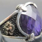 Hand-Made Turkish .925 Fine Silver Ring with Amethyst & Peacock Feather Emblem