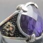Hand-Made Turkish .925 Fine Silver Ring with Amethyst & Peacock Feather Emblem