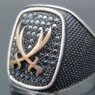 Arabian Sword Clash .925 Silver Turkish Handcrafted Men's Ring with Cubic Onyx