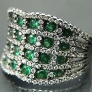 Turkish Hand-Made .925 Fine Silver Women's Cubic Emerald Ring Band with Zirconia
