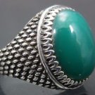 Hand made .925 Fine Silver Men's Turkish Reptile Skin Design Green Agate Ring