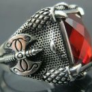 Hand-Made .925 Fine Sterling Silver Turkish Men's Balta Battle Axe Ruby Ring