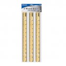 12" Inch, 30cm Wooden Rulers With Single Metal Edge - 3x Wooden Rulers in 1 Pack