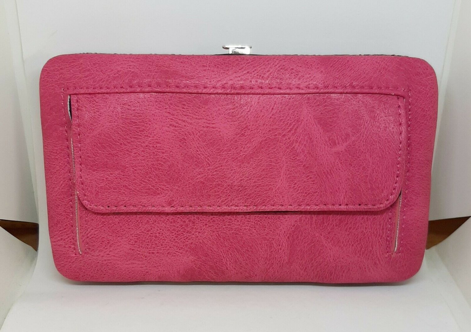 Womens Hot Pink Western Style Cross Leatherette Flat Checkbook Wallet