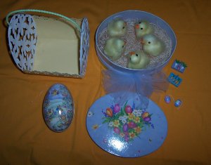 Baby Chicks in a Box, Daisy Basket & Eggs