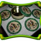 Green Rooster  6 Piece Cork Coaster Set