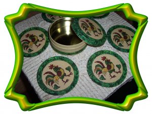 Green Rooster  6 Piece Cork Coaster Set