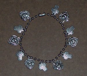Silver Heart and Cross Bracelet